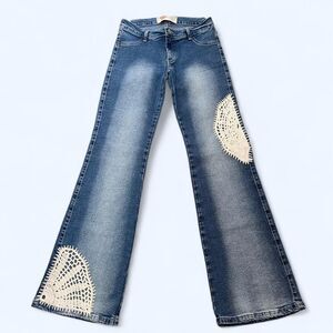 Y2K Boho Distressed Crochet Low Rise Flare Leg Jeans C9